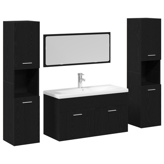 Set di mobili da bagno 5 pezzi in rovere nero legno ingegnerizzato