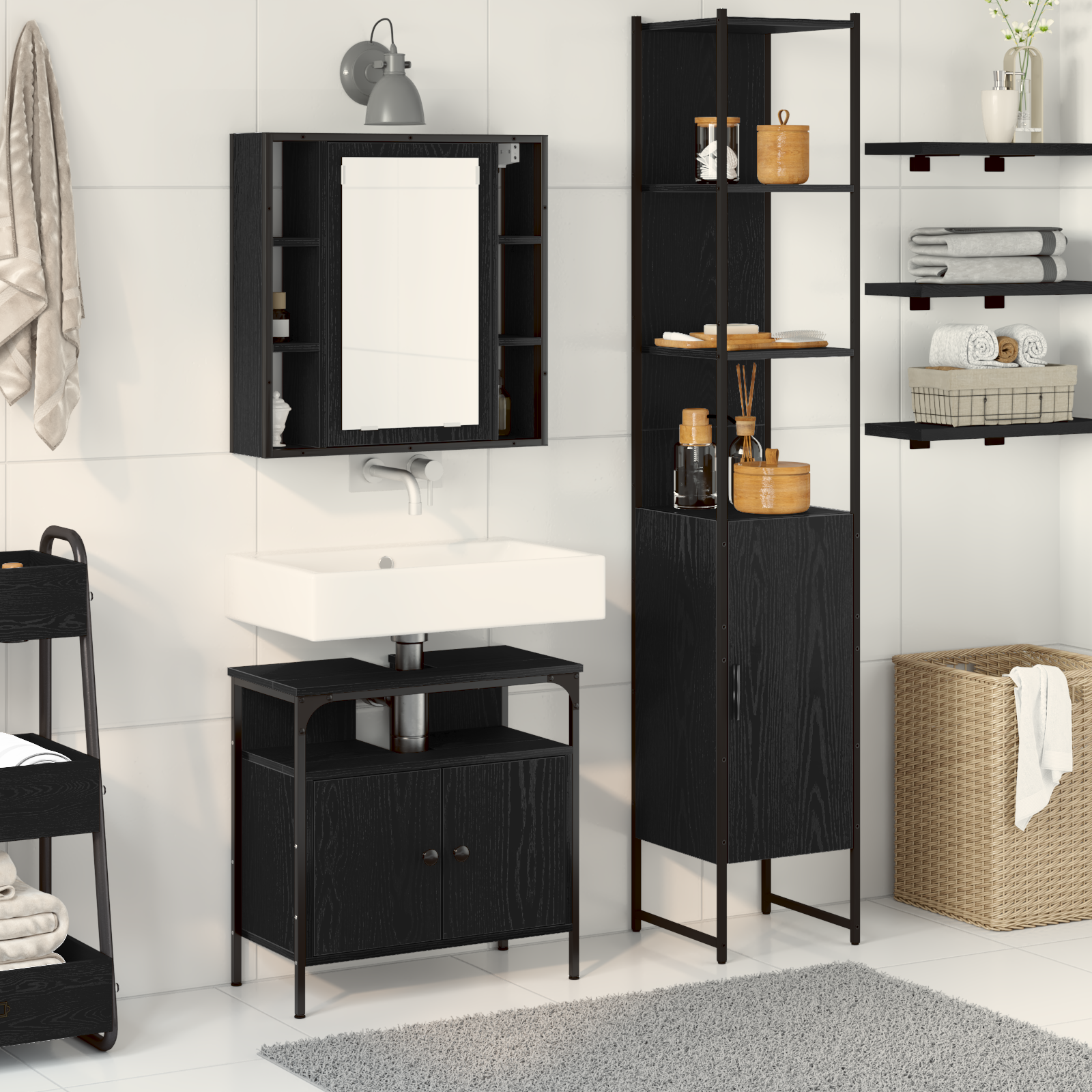 Set da Toeletta 3 Pezzi  Grigio in Legno Ingegnerizzato