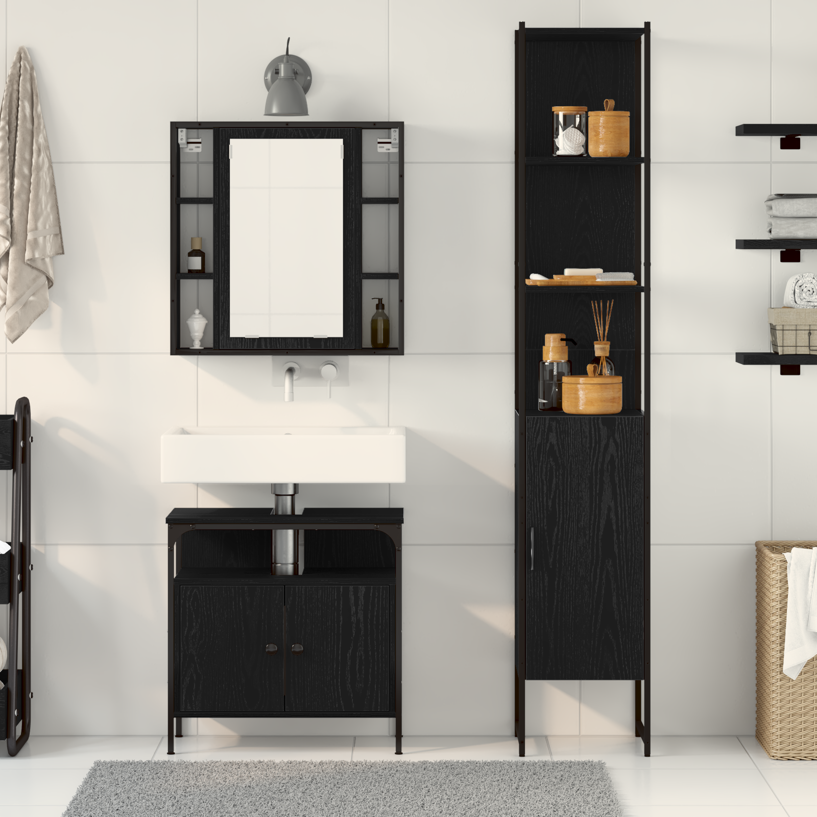 Set da Toeletta 3 Pezzi  Grigio in Legno Ingegnerizzato