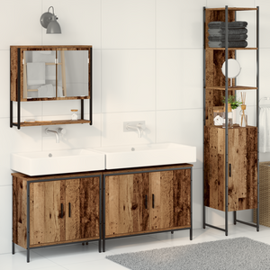 Set di mobili da bagno 4 pezzi - Legno vecchio - Legno ingegnerizzato