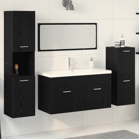 Set di mobili per bagno in 4 pezzi in legno ingegnerizzato rovere nero