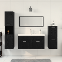 Set di mobili per bagno in 4 pezzi in legno ingegnerizzato rovere nero