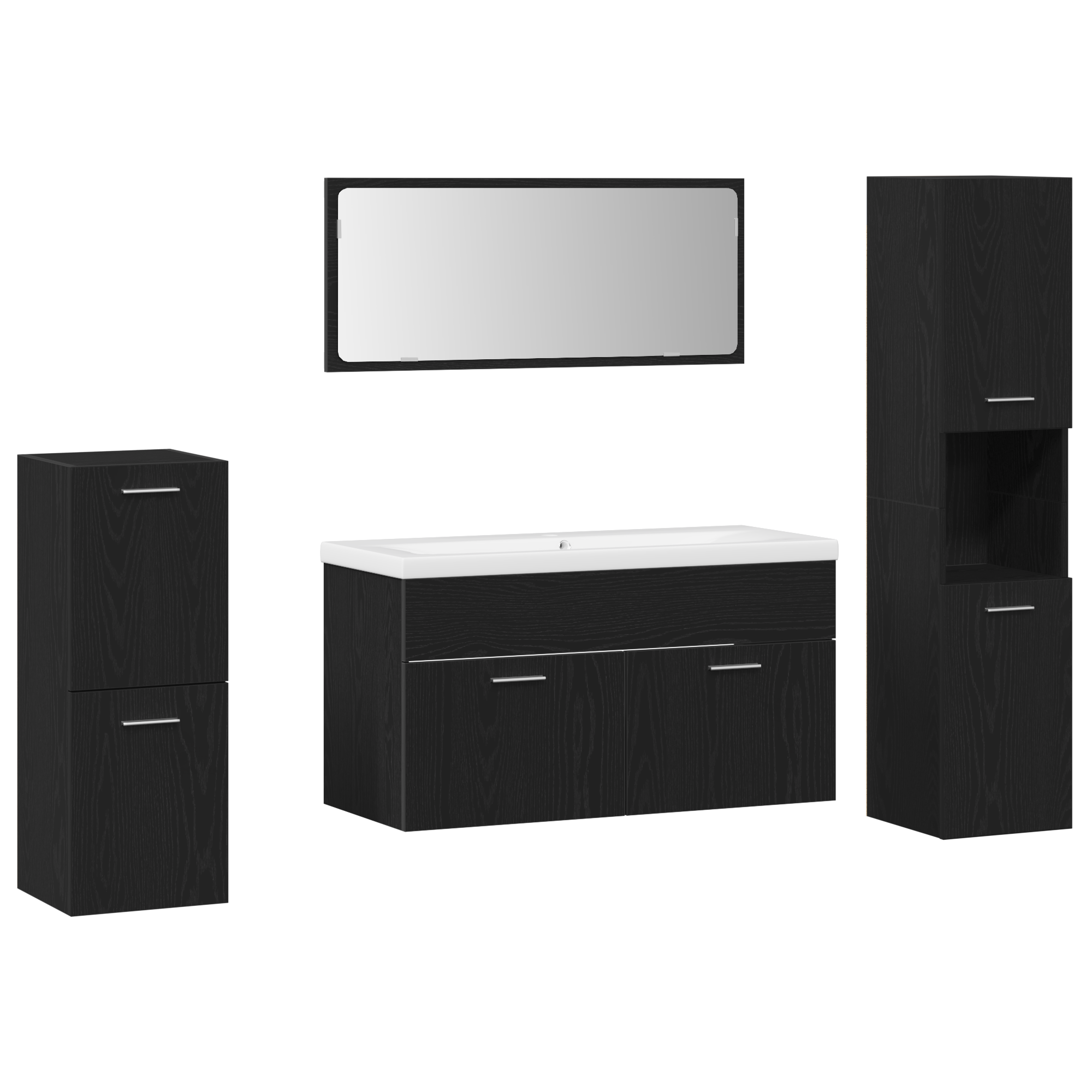 Set da bagno 5 pezzi in rovere nero legno ingegnerizzato