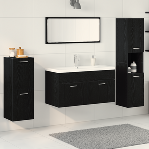 Set da bagno 5 pezzi in rovere nero legno ingegnerizzato