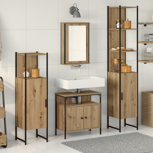 Set Mobili Bagno 4 Pezzi Rovere Artigianale Legno Ingegnerizzato
