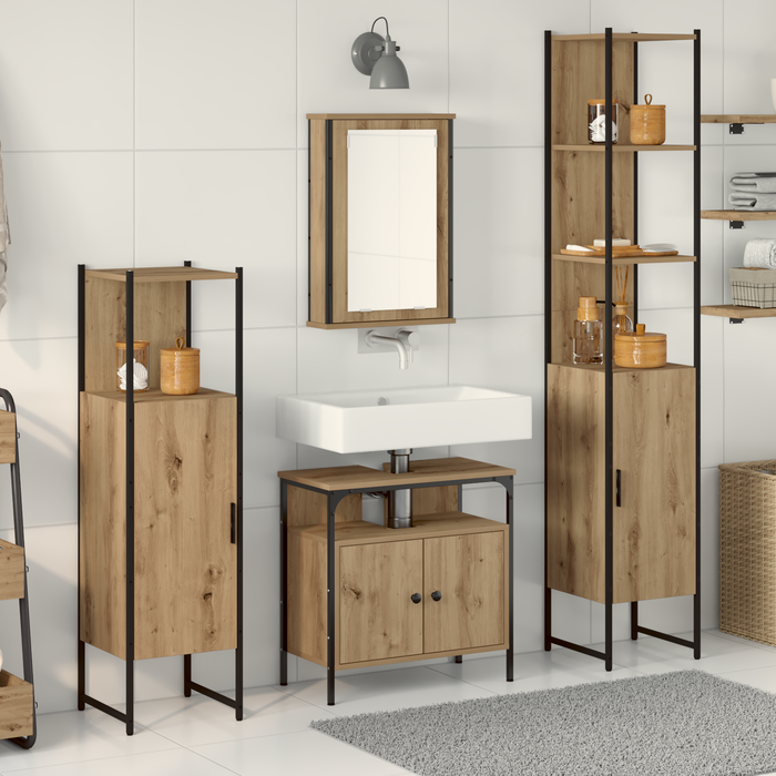 Set Mobili Bagno 4 Pezzi Rovere Artigianale Legno Ingegnerizzato