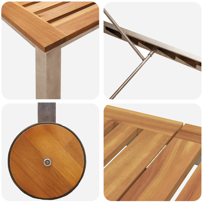 Lettini da Sole 2 pz con Tavolo in Legno Massello di Acacia