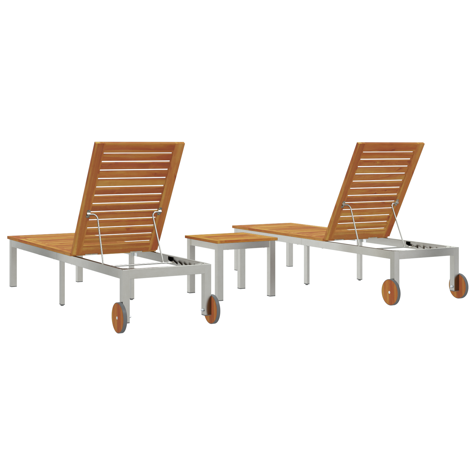 Lettini da Sole 2 pz con Tavolo in Legno Massello di Acacia