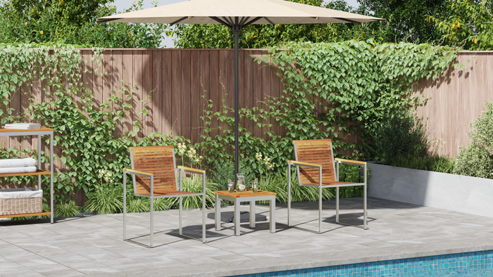 Lettino Prendisole con Sedie da Giardino 3 pz Legno Massello di Teak