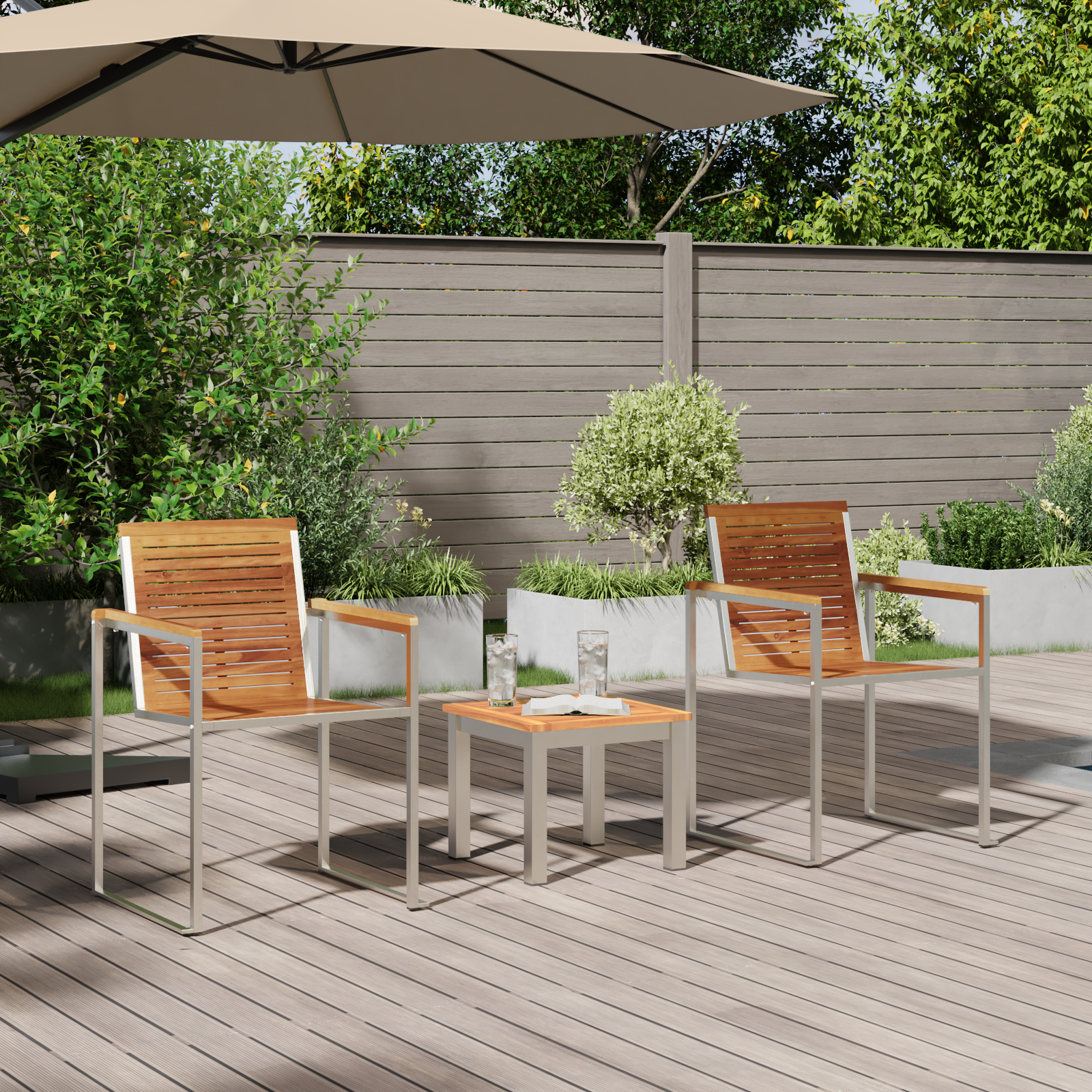 Lettino Prendisole con Sedie da Giardino 3 pz Legno Massello di Teak