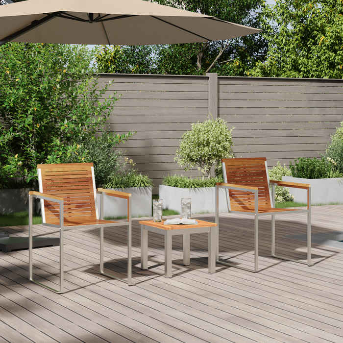 Lettino Prendisole con Sedie da Giardino 3 pz Legno Massello di Teak