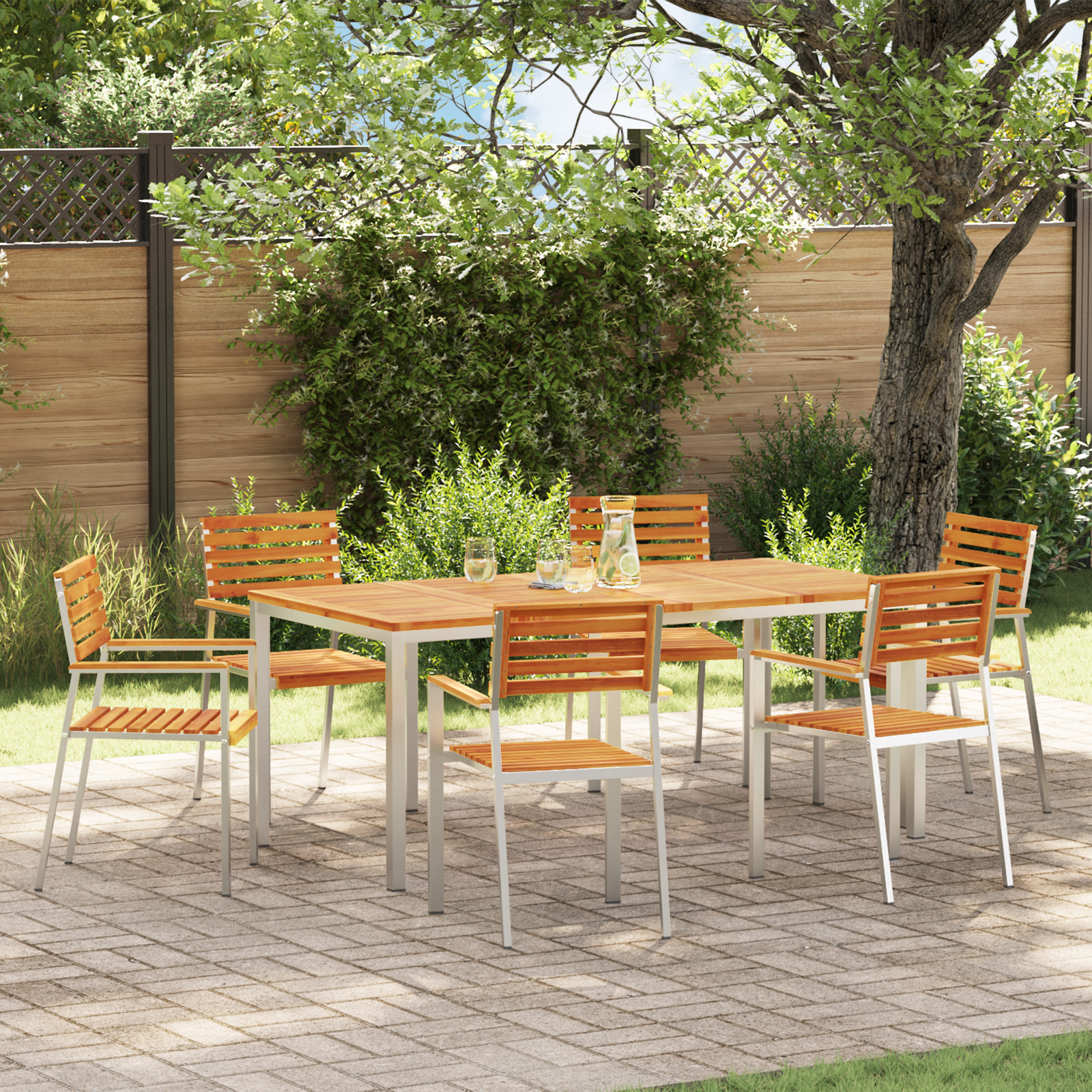 Sedie da Giardino Impilabili  6 pcs 54.5x56x89 cm Legno Massello di Acacia