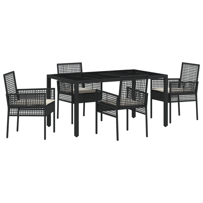 Set da Pranzo da Giardino 5 Pezzi con Cuscini in Polyrattan Nero