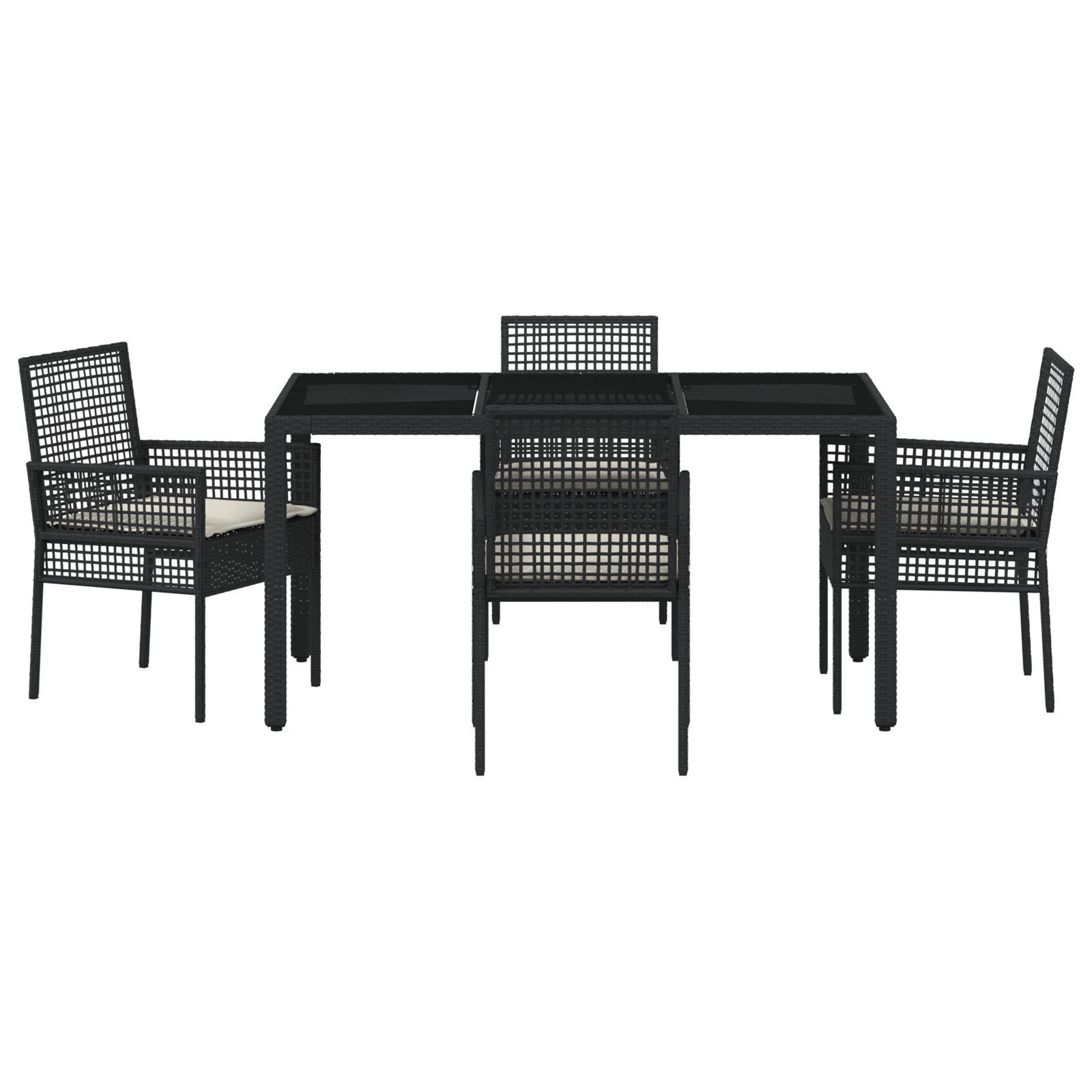 Set da Pranzo da Giardino 5 Pezzi con Cuscini in Polyrattan Nero