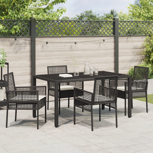 Set da Pranzo da Giardino 5 Pezzi con Cuscini in Polyrattan Nero