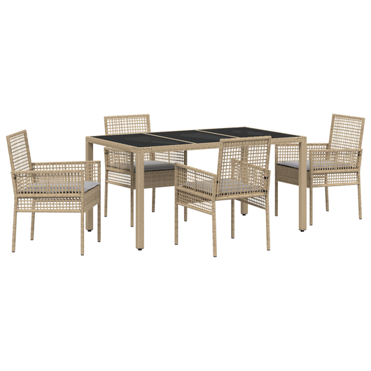 Set da pranzo da giardino 5 pezzi con cuscini beige in rattan sintetico