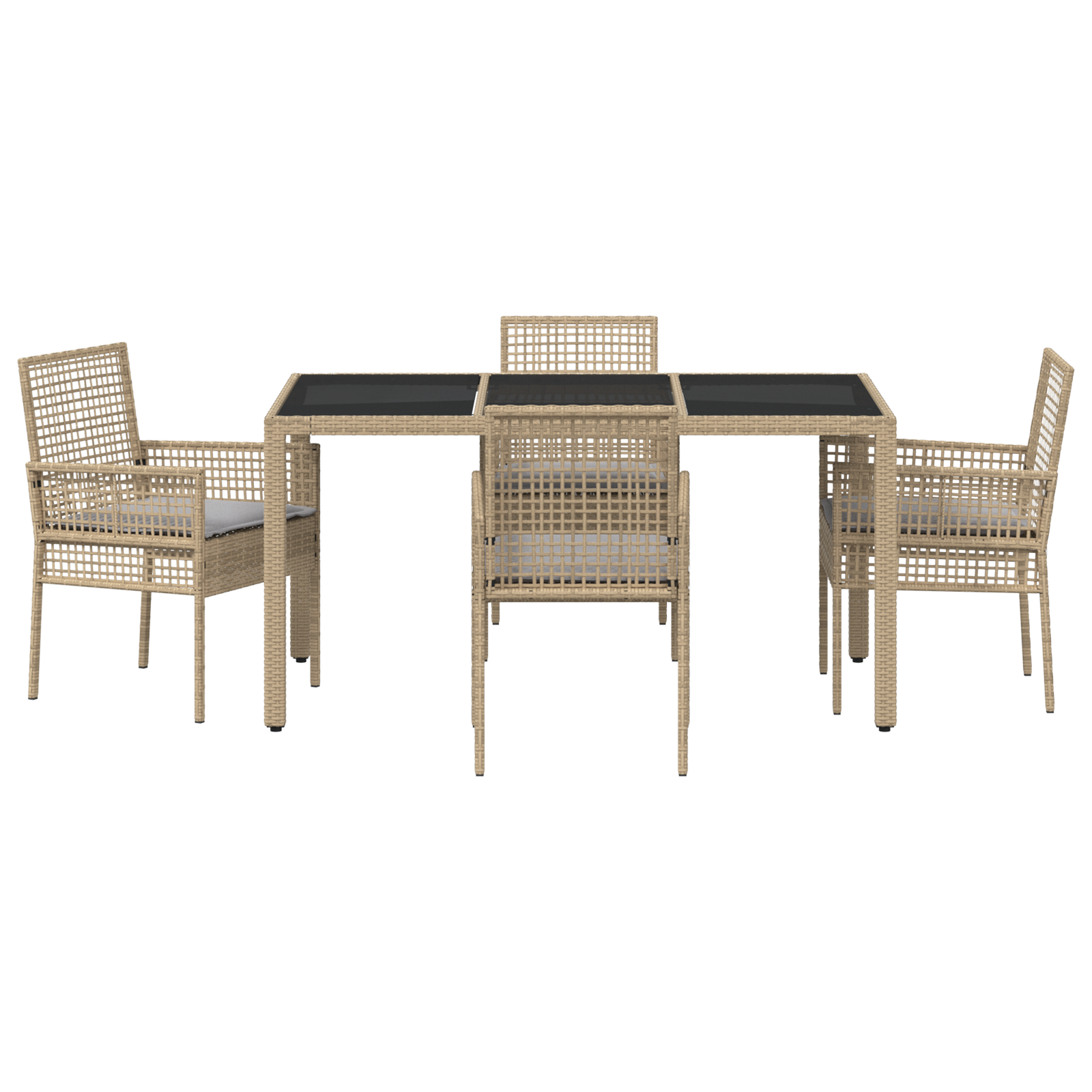 Set da pranzo da giardino 5 pezzi con cuscini beige in rattan sintetico