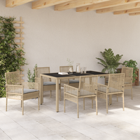 Set da pranzo per giardino 7 pezzi con cuscini in polirattan beige