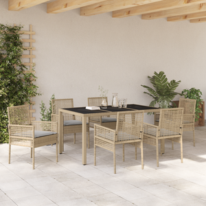 Set da pranzo per giardino 7 pezzi con cuscini in polirattan beige