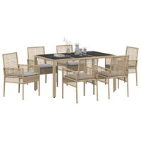 Set da pranzo per giardino 7 pezzi con cuscini in polirattan beige
