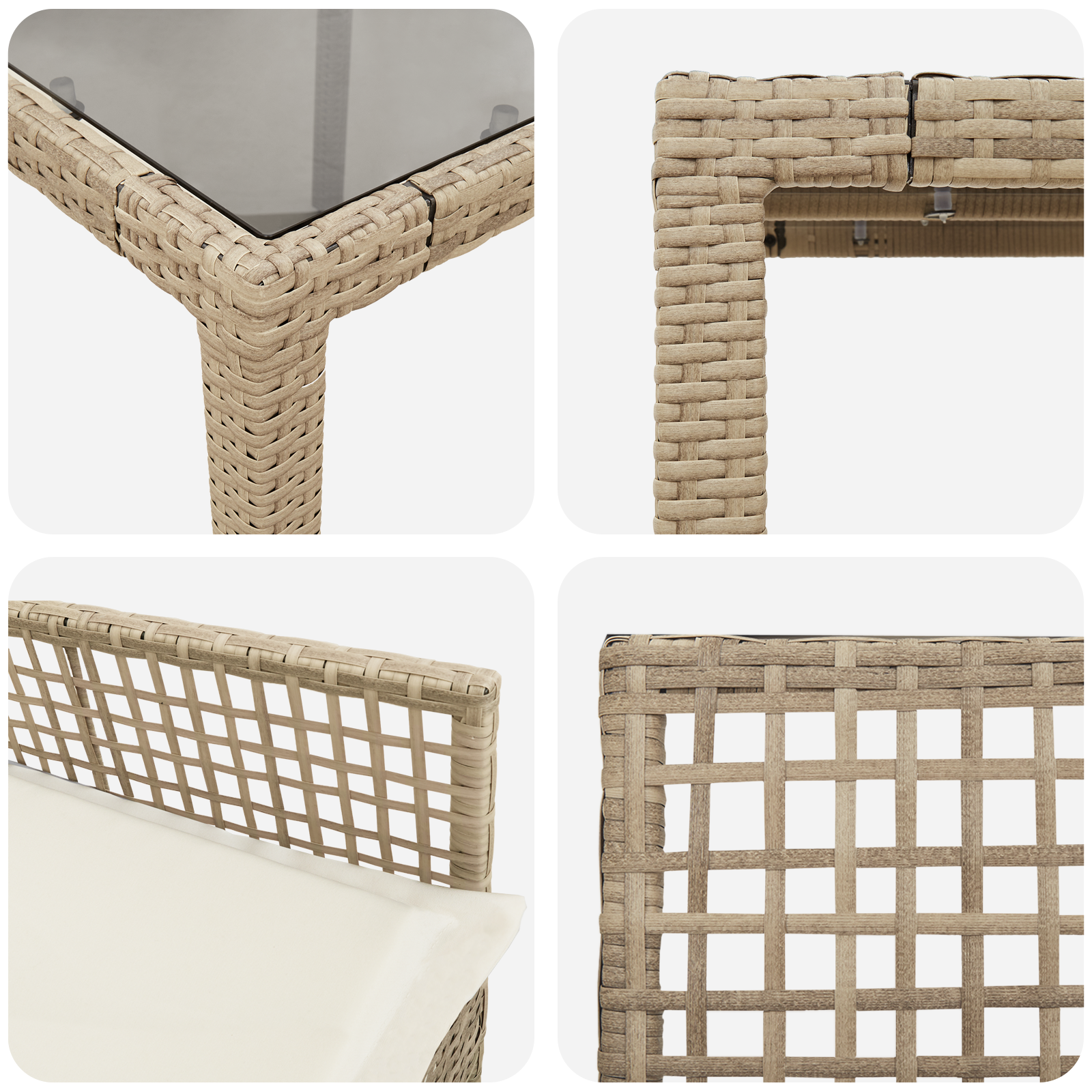 Set da pranzo da giardino 3 pezzi con cuscini in polyrattan beige