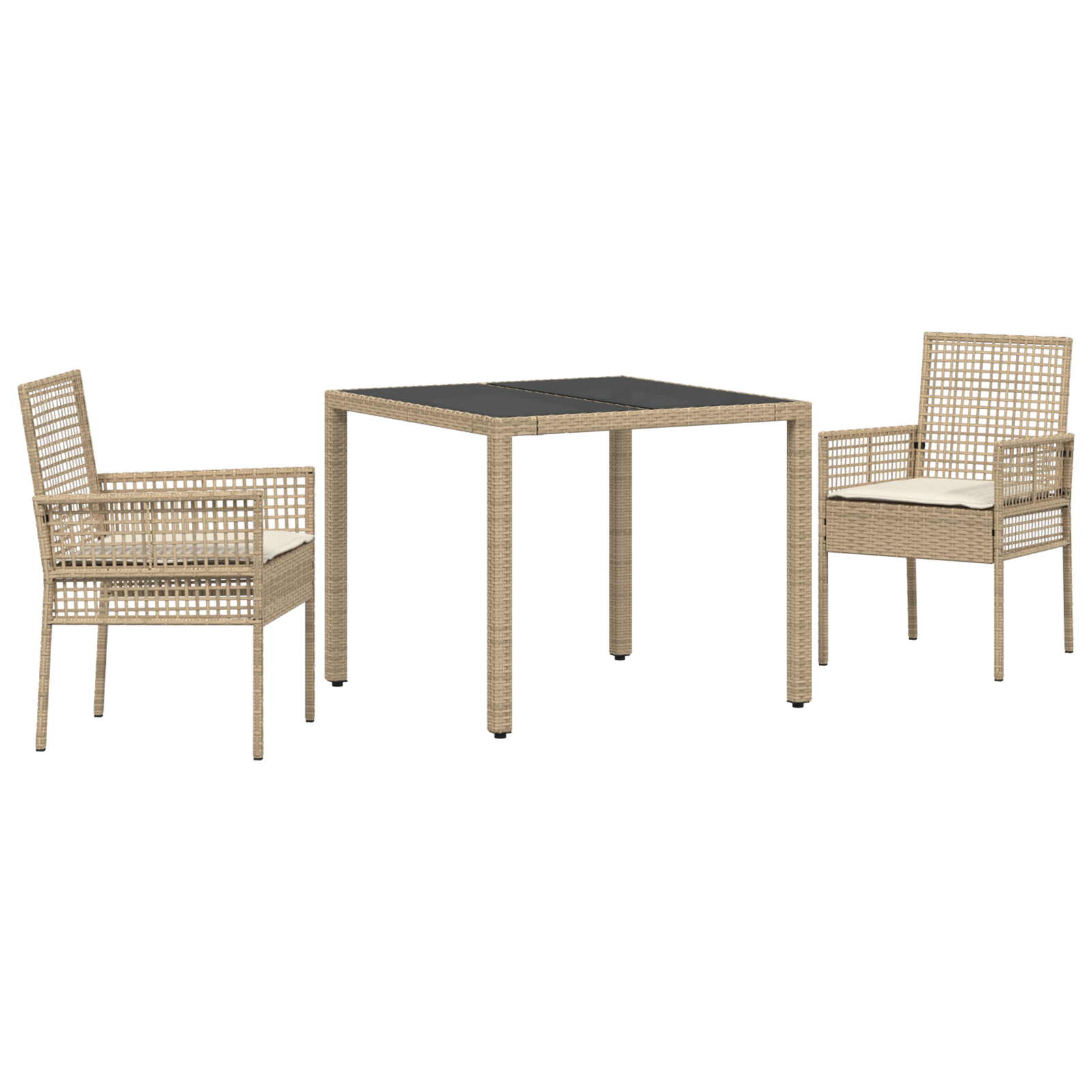 Set da pranzo da giardino 3 pezzi con cuscini in polyrattan beige