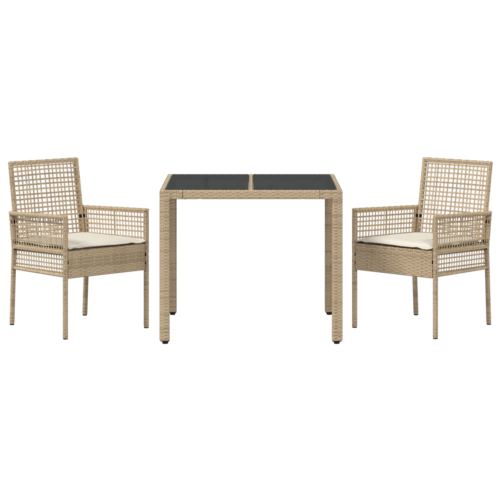 Set da pranzo da giardino 3 pezzi con cuscini in polyrattan beige