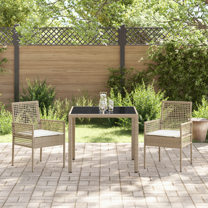 Set da pranzo da giardino 3 pezzi con cuscini in polyrattan beige