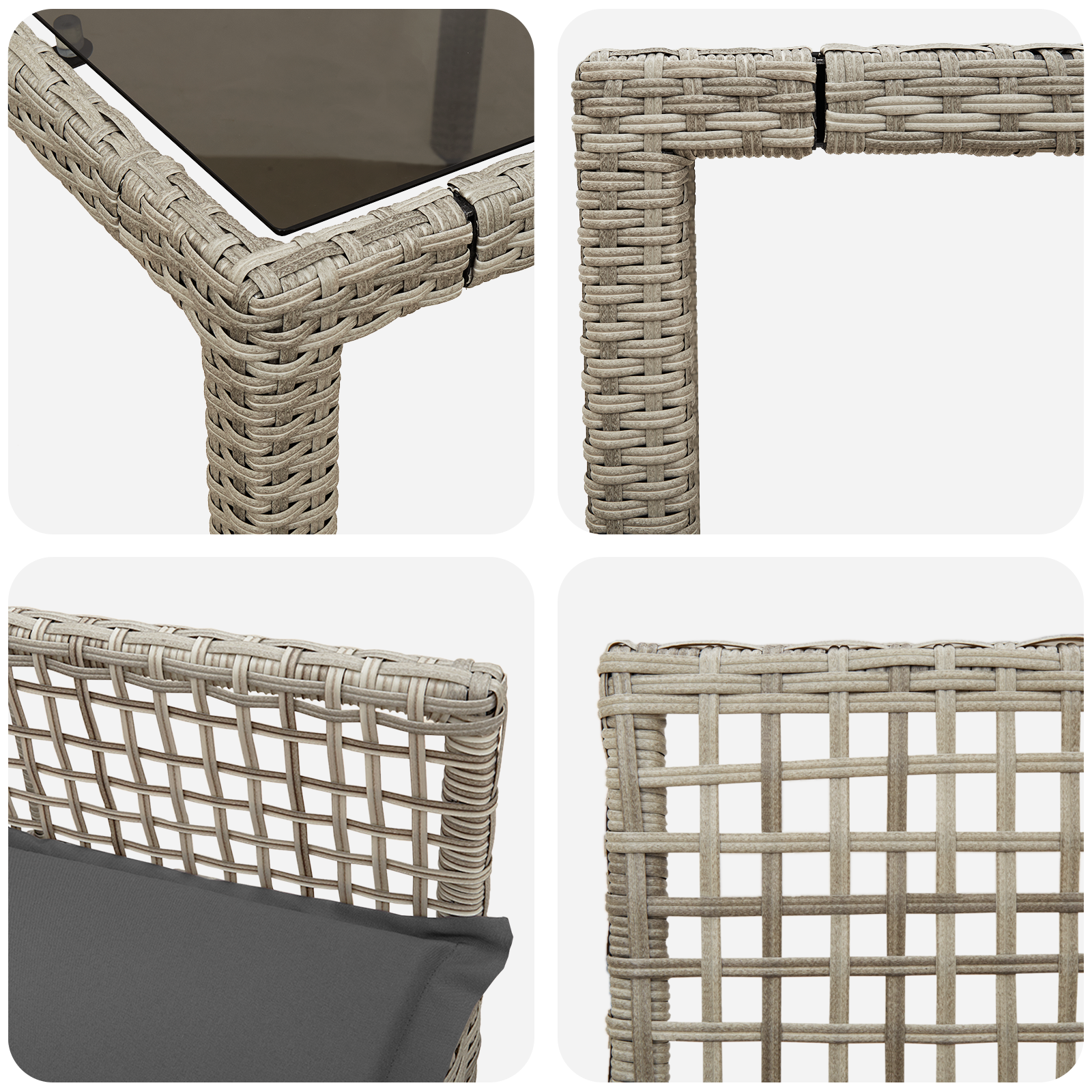 Set da pranzo da giardino 5 pezzi con cuscini grigio chiaro in polyrattan