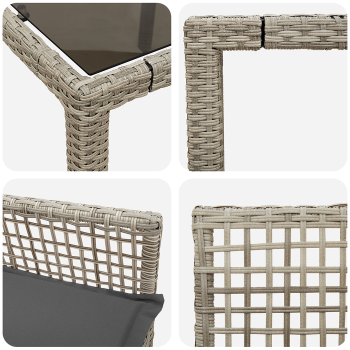 Set da pranzo da giardino 5 pezzi con cuscini grigio chiaro in polyrattan