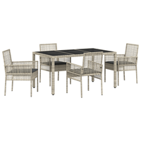 Set da pranzo da giardino 5 pezzi con cuscini grigio chiaro in polyrattan