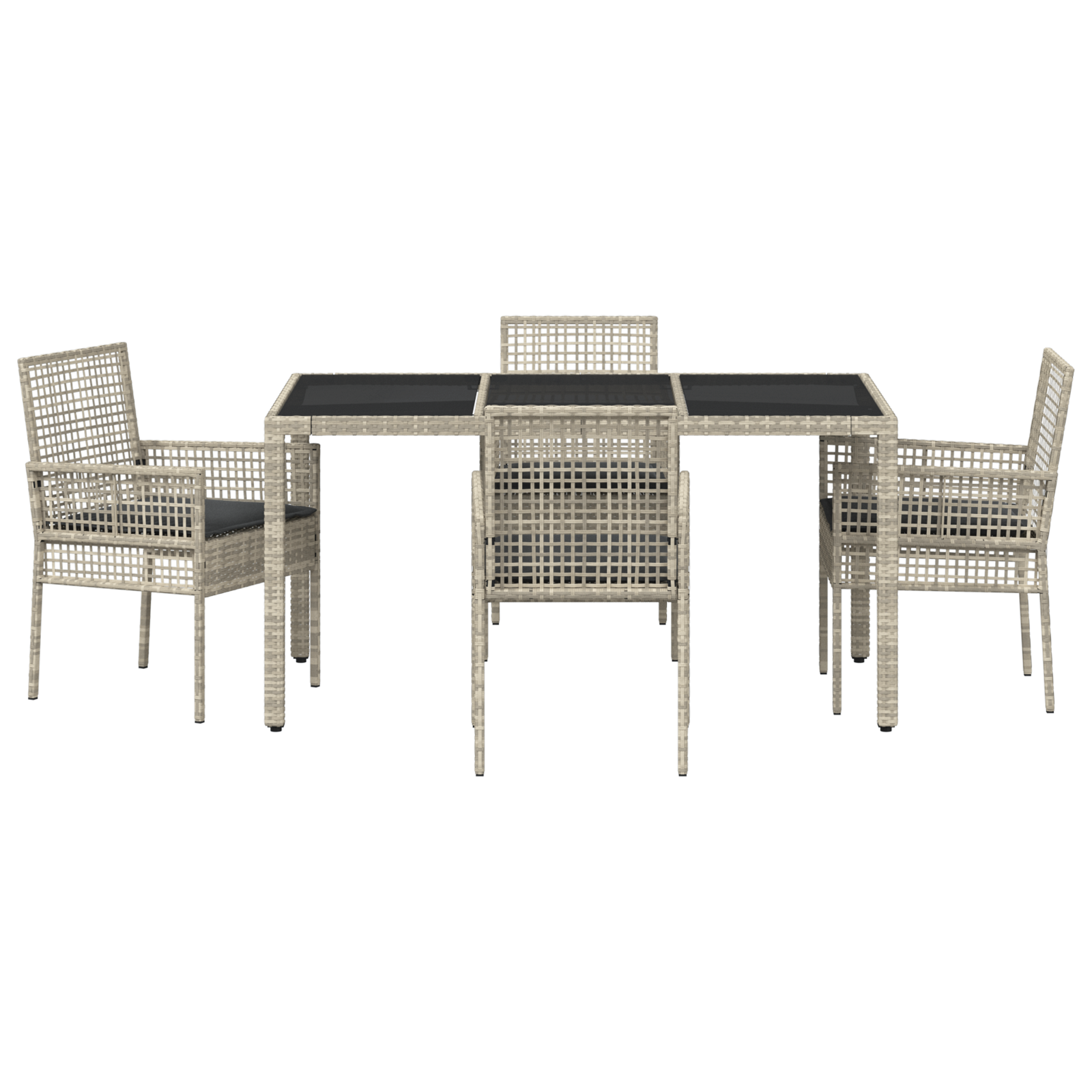 Set da pranzo da giardino 5 pezzi con cuscini grigio chiaro in polyrattan