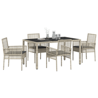 Set da pranzo da giardino 5 pezzi con cuscini grigio chiaro in polyrattan