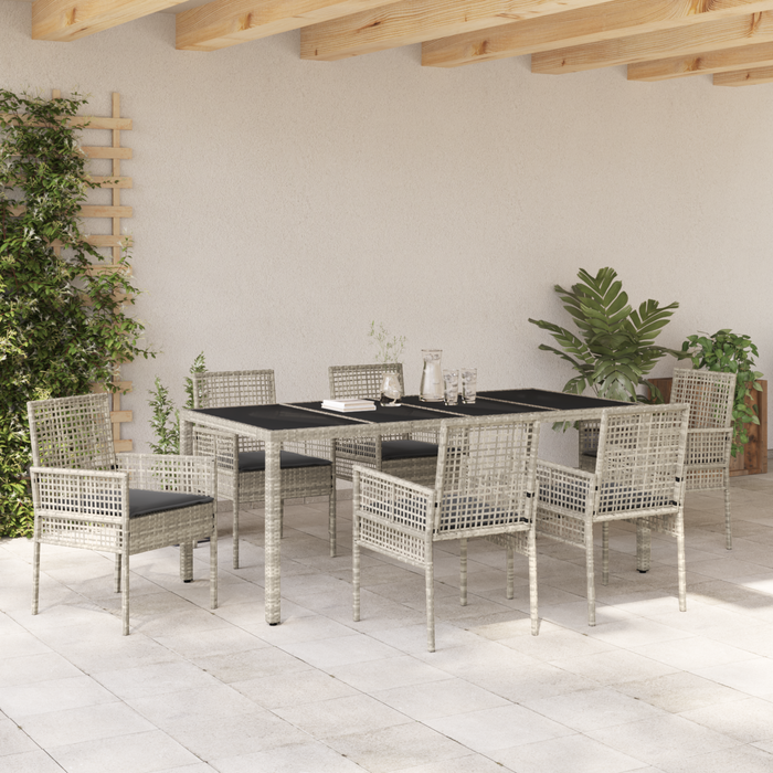Set da Pranzo da Giardino 7 Pezzi con Cuscini Grigio Chiaro in Polyrattan