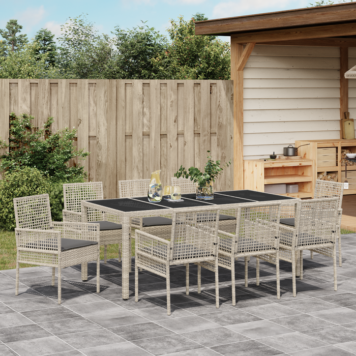 Set da Pranzo da Giardino in 9 Pezzi Grigio Chiaro in Polyrattan