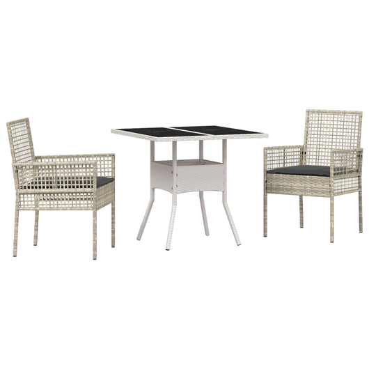Set da Pranzo da Giardino 3 Pezzi Grigio Chiaro in Poly Rattan
