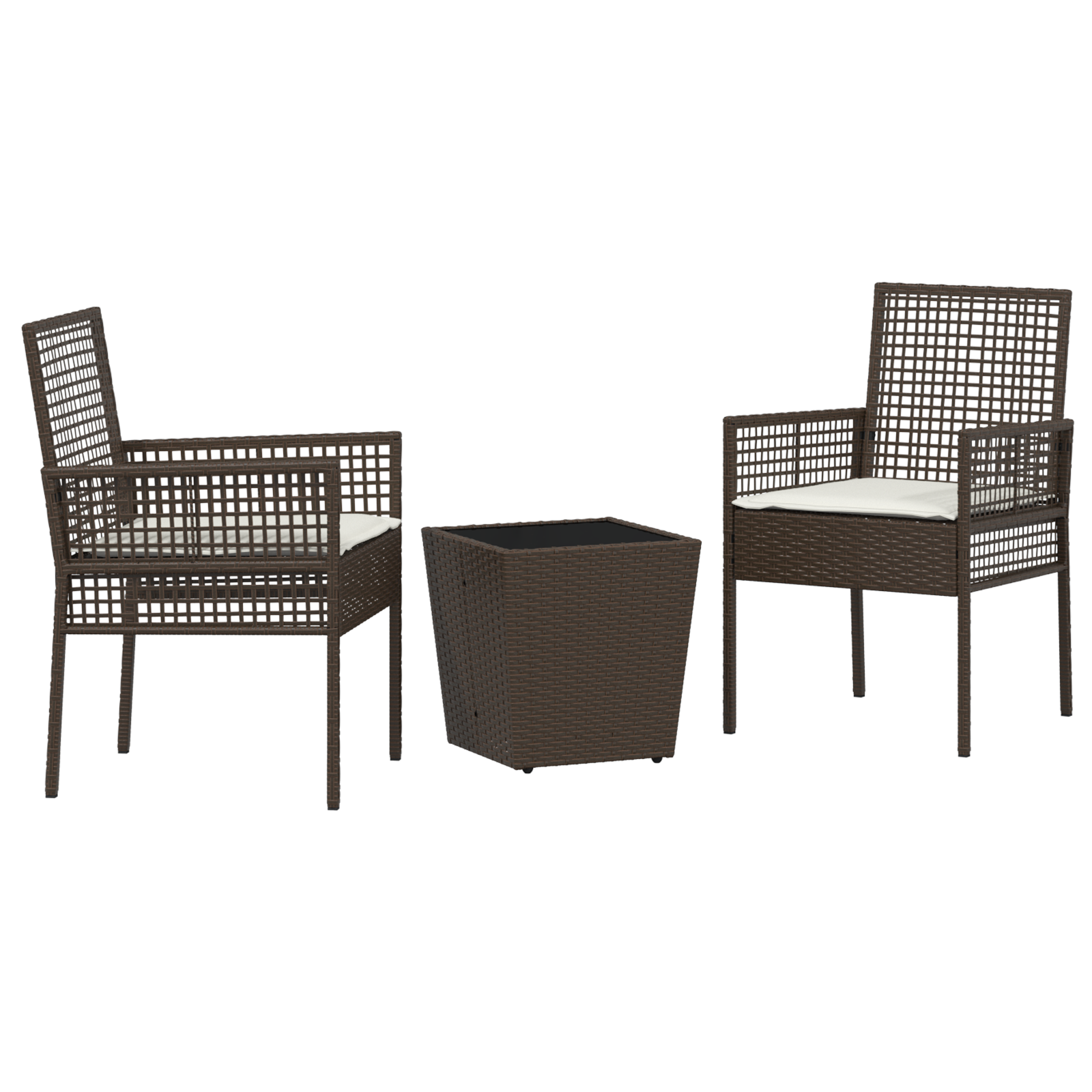Set Bistro da Giardino a 3 Pezzi con Cuscini Marrone in Polyrattan