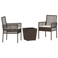 Set Bistro da Giardino a 3 Pezzi con Cuscini Marrone in Polyrattan
