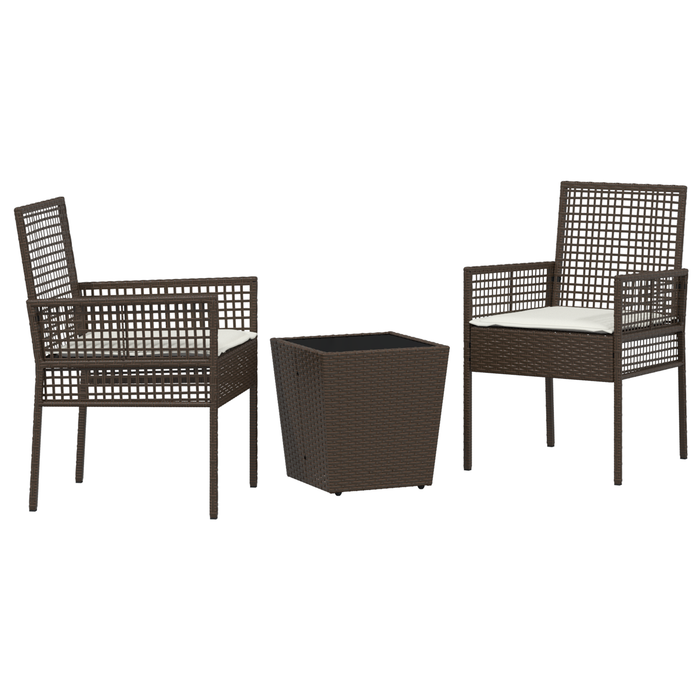 Set Bistro da Giardino a 3 Pezzi con Cuscini Marrone in Polyrattan