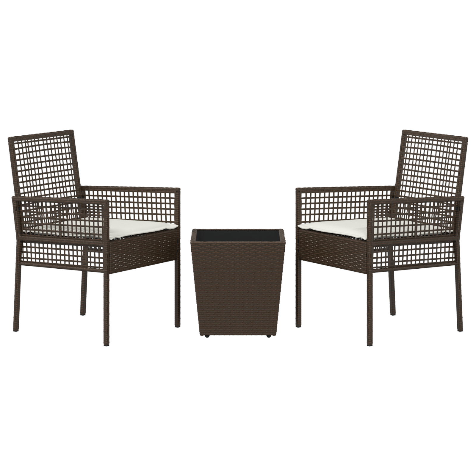 Set Bistro da Giardino a 3 Pezzi con Cuscini Marrone in Polyrattan