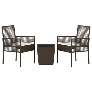 Set Bistro da Giardino a 3 Pezzi con Cuscini Marrone in Polyrattan