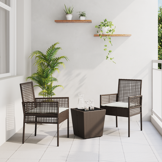 Set Bistro da Giardino a 3 Pezzi con Cuscini Marrone in Polyrattan