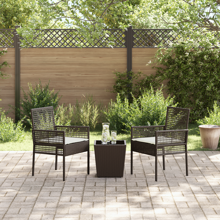 Set Bistro da Giardino a 3 Pezzi con Cuscini Marrone in Polyrattan