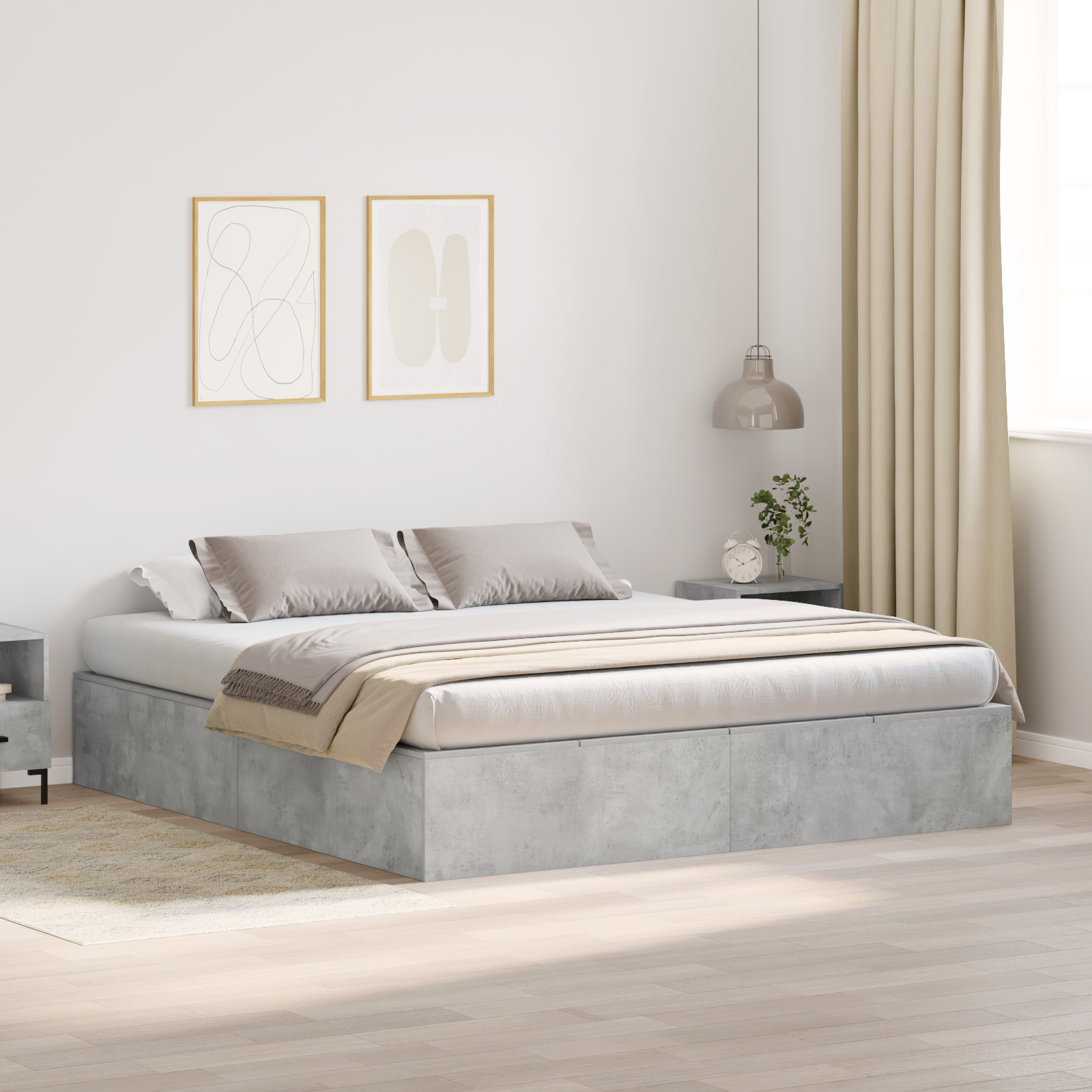 Struttura letto con contenitore grigio cemento 200x200 cm