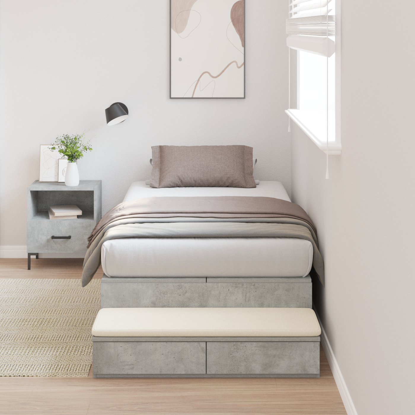Struttura Letto con Contenitore Grigio cemento 90x200 cm