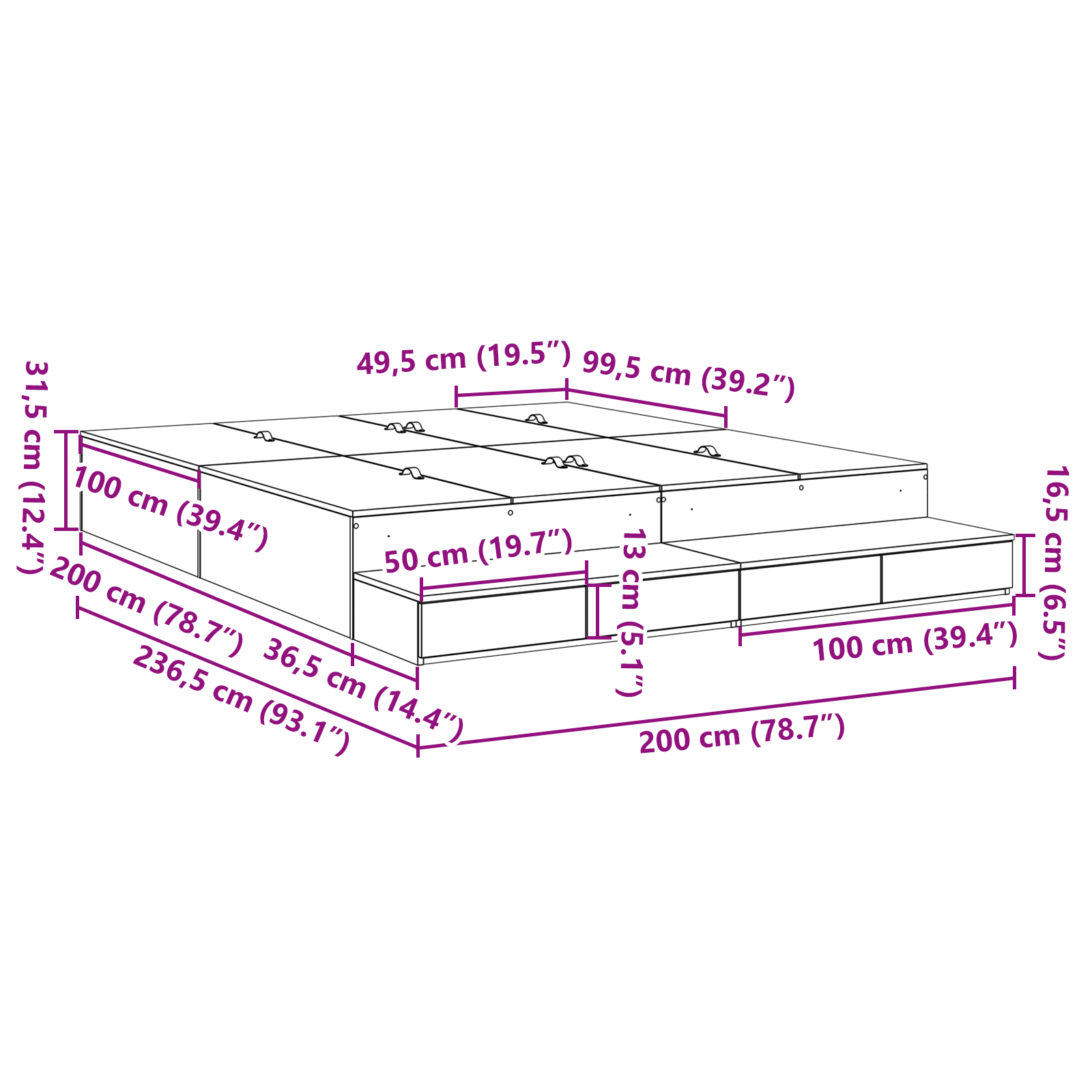 Struttura Letto con Contenitore Bianca 200x200 cm