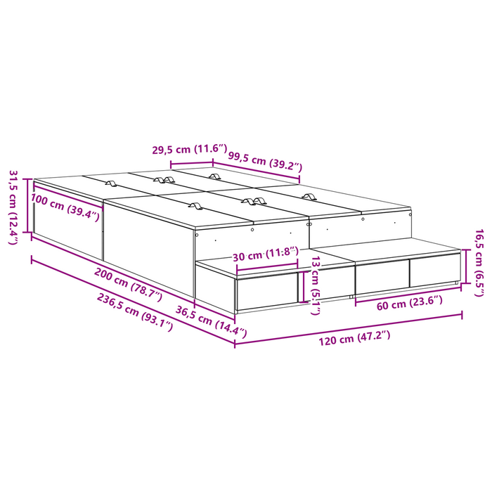 Struttura Letto Grigio cemento 120x200 cm