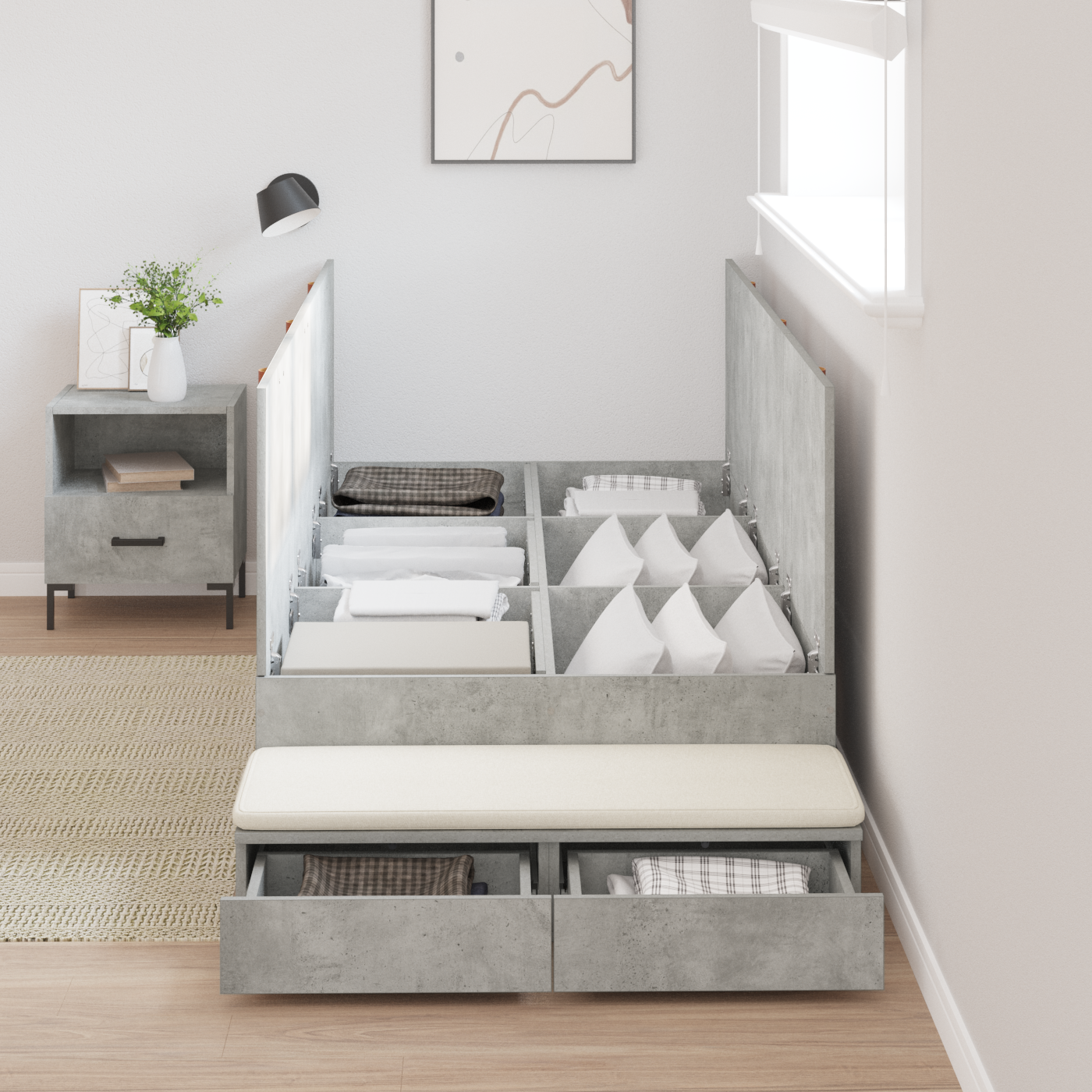 Struttura Letto con Contenitore Grigio Cemento 90x190 cm