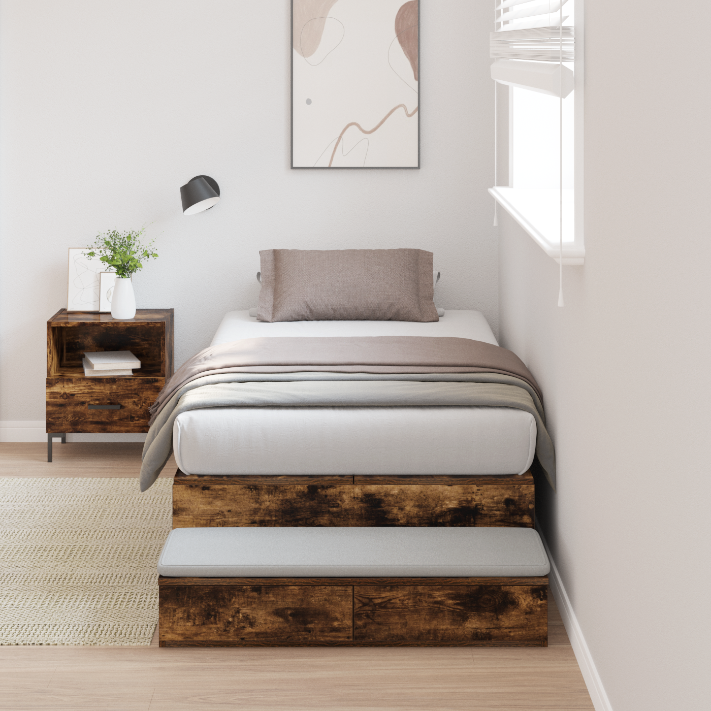 Struttura Letto con Contenitore in Rovere Affumicato 90x190 cm