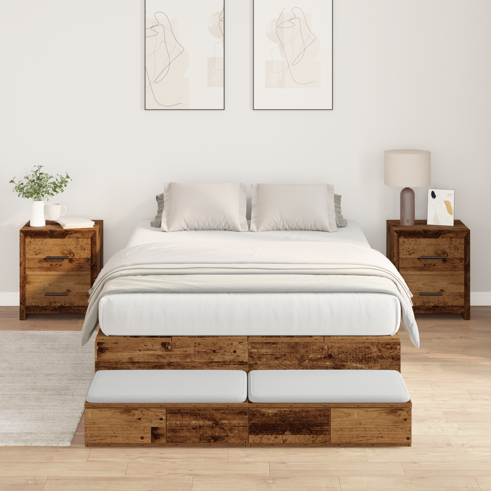 Struttura Letto con Contenitore in Legno Invecchiato 120x190 cm